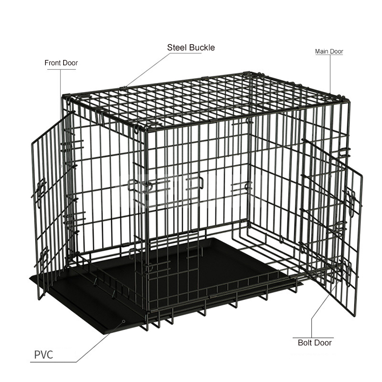 Cajón mental plegable para perros de doble puerta con pies de protección de piso GRDCC-6