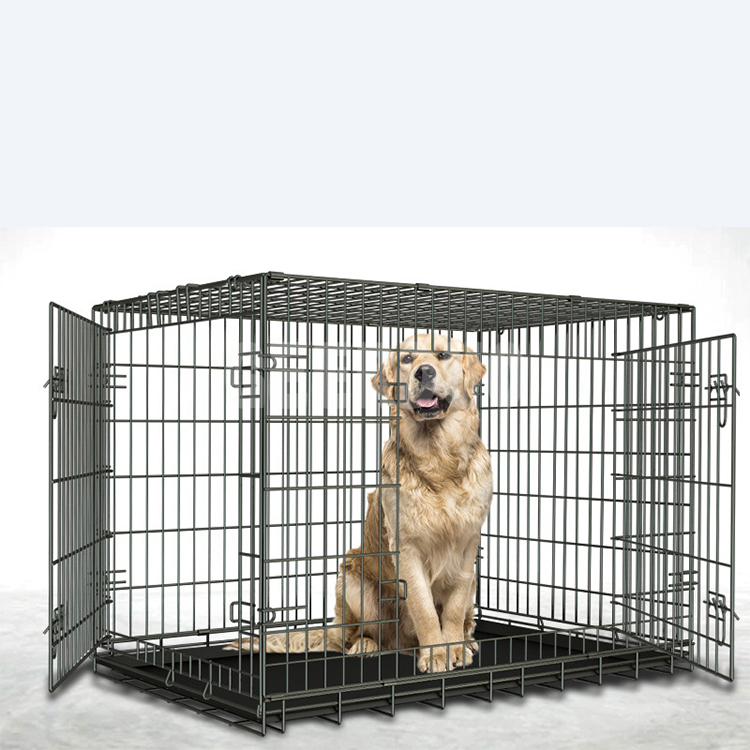 Cajón mental plegable para perros de doble puerta con pies de protección de piso GRDCC-6