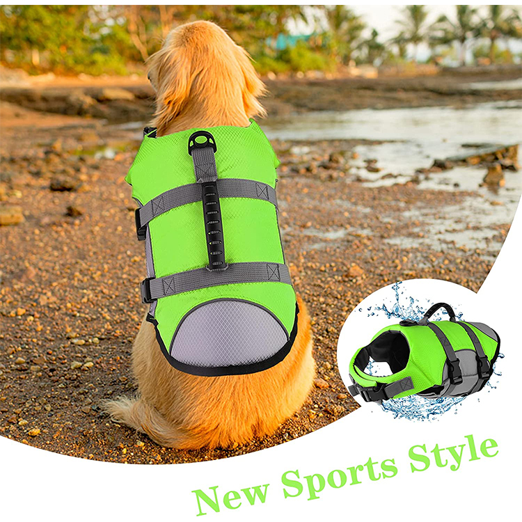 Chaleco salvavidas reflectante y ajustable para perros con asa de rescate para nadar y navegar GRDAJ-7
