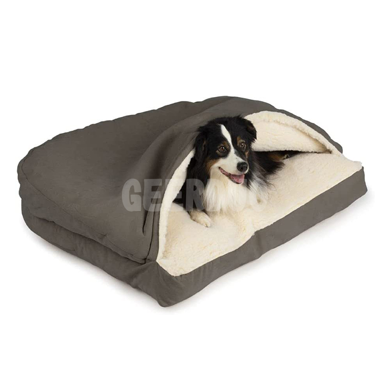 Rectángulo de lujo Cozy Cave Cama para dormir para mascotas con microgamuza GRDDC-14